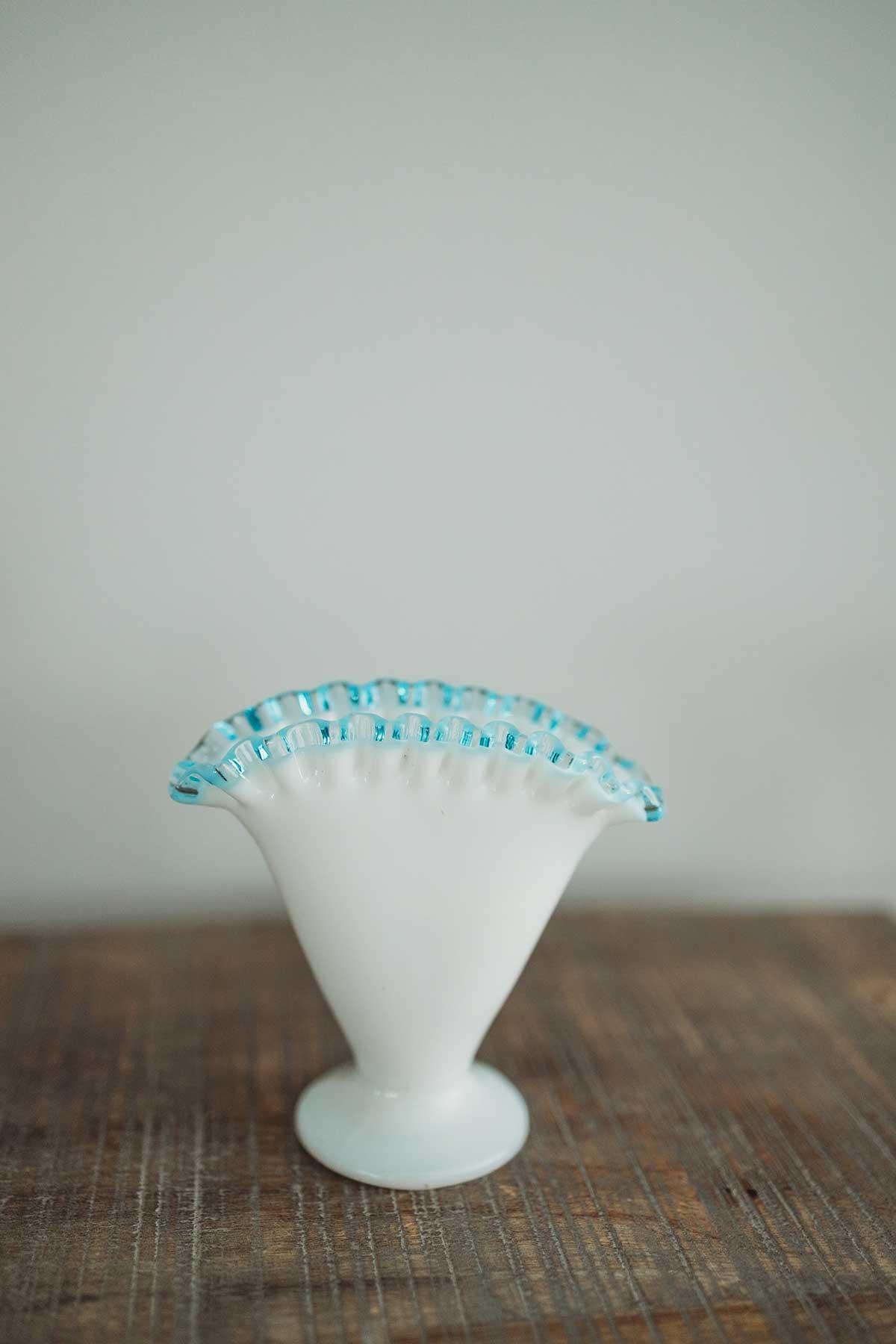 Aqua Crest 4 1/2 Fan Vase-Fenton Art Glass