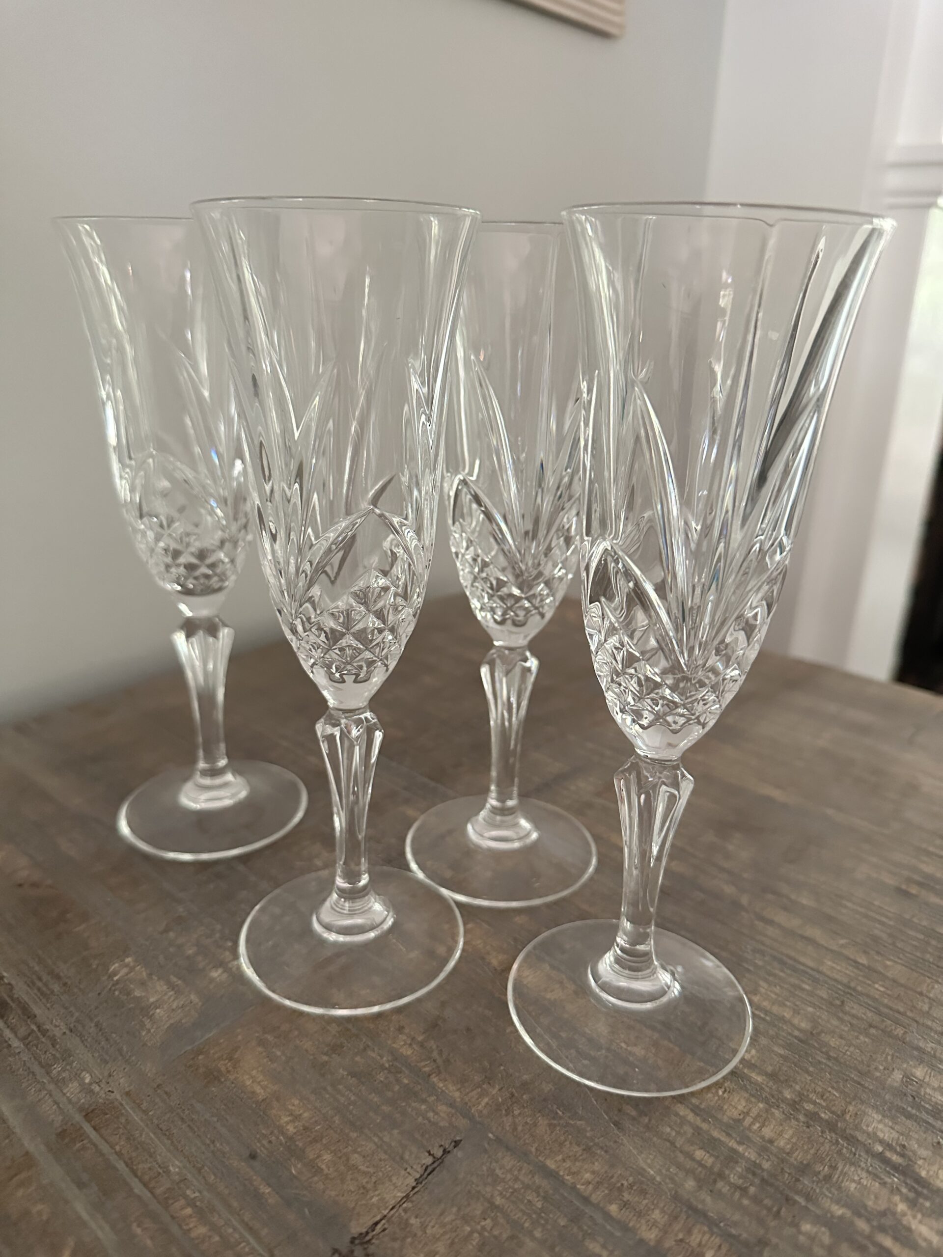 Crystal Champagne Flutes, Set of 8 Cristal De Flandre Crystal Flutes  Salzburg Pattern, Wedding Bridal Barware Gift, Made in France